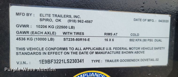 image for item MB9813 2020 Elite Trailers  equipment trailer