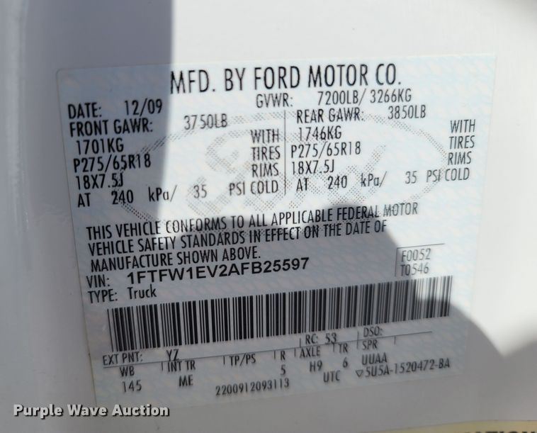 image for item ME9070 2010 Ford F150  SuperCrew pickup truck