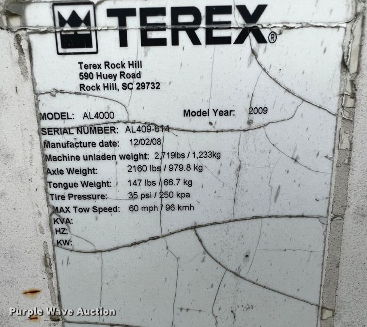 image for item MK9775 2009 Terex AL4000  light plant