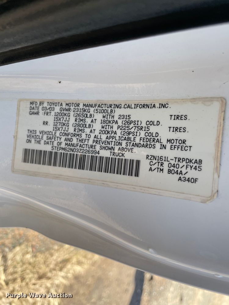 image for item MM9283 2003 Toyota Tacoma  pickup truck