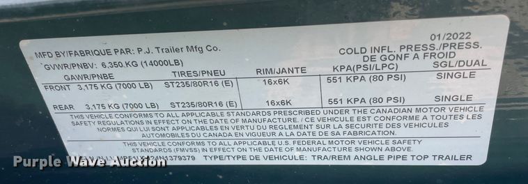 image for item MM9313 2022 PJ  utility trailer