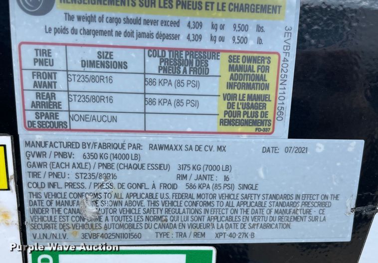 image for item MM9314 2022 RawMaxx XPT-40-27K-B  pipe trailer