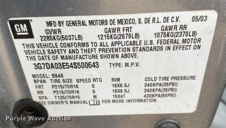 image for item MM9328 2004 Pontiac Aztek  SUV