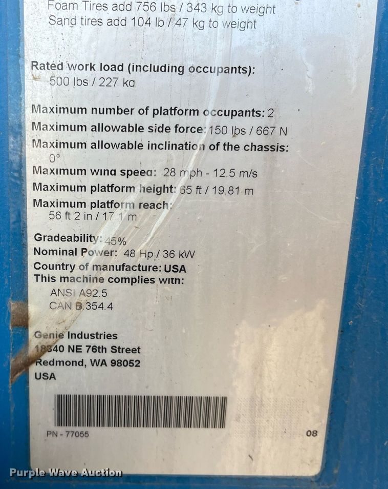 image for item DG5442 2008 Genie S-65  boom lift