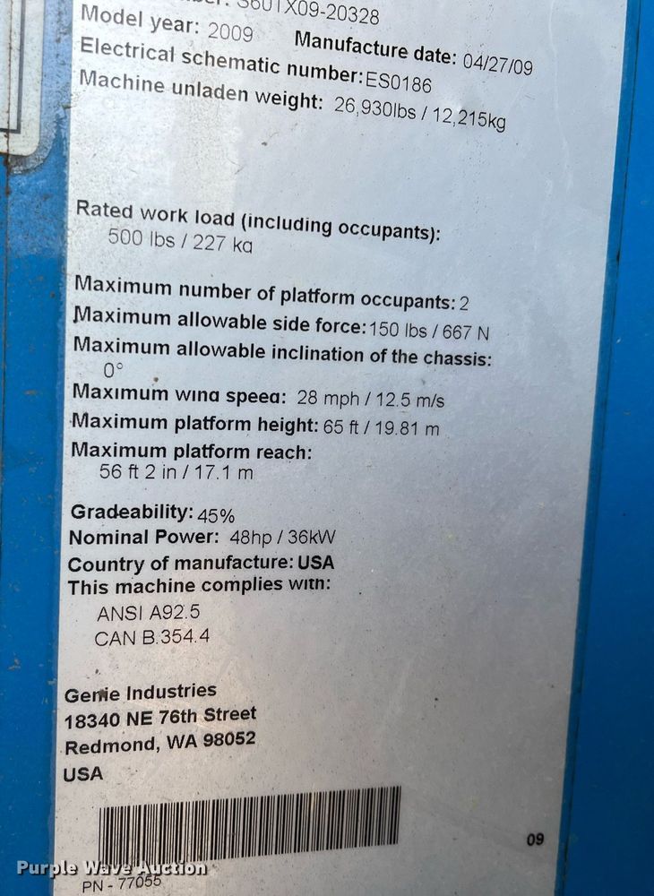 image for item DG5445 2009 Genie S-65TRAX  boom lift