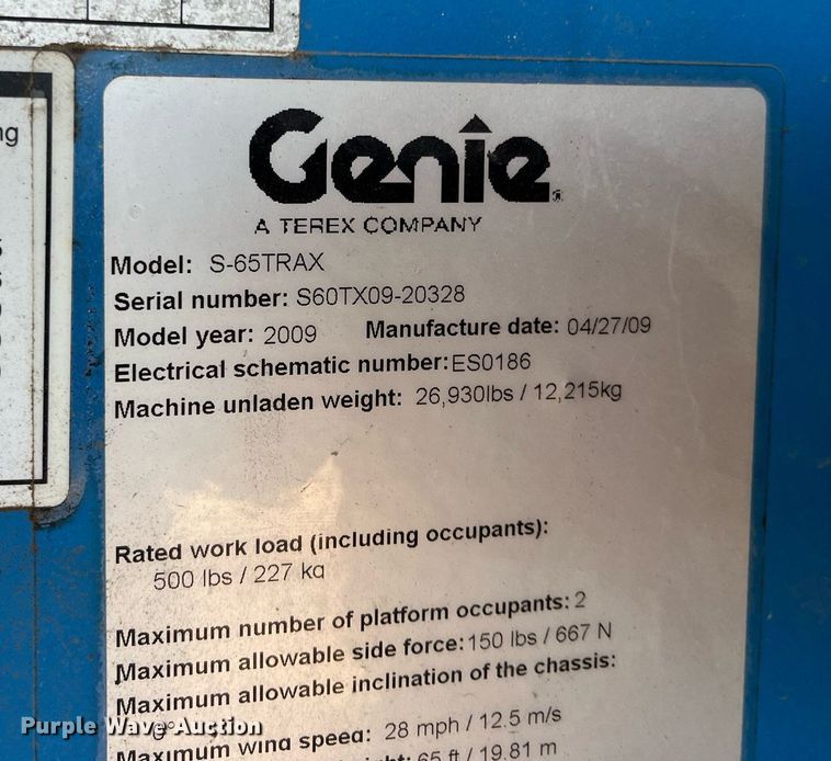 image for item DG5445 2009 Genie S-65TRAX  boom lift