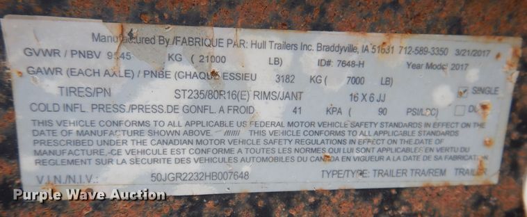 image for item DK5160 2017 Hull  tilt deck equipment trailer