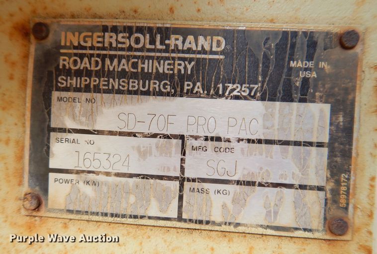 image for item DK5166 2000 Ingersoll Rand SD-70F Pro Pac  single drum vibratory roller