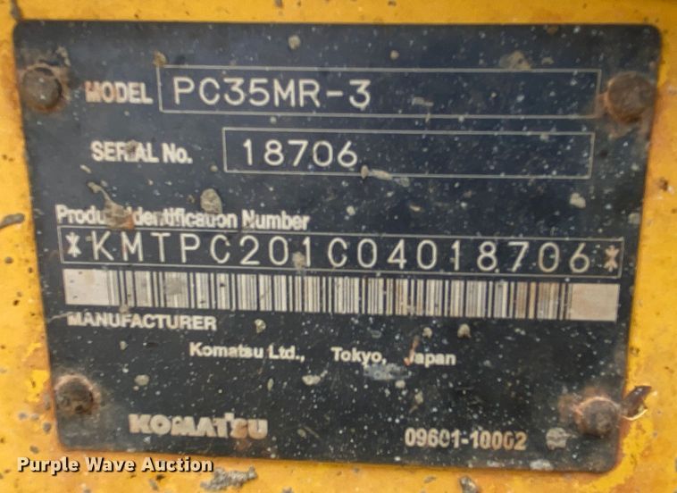 image for item DL7030 2012 Komatsu PC35MR-3  mini excavator