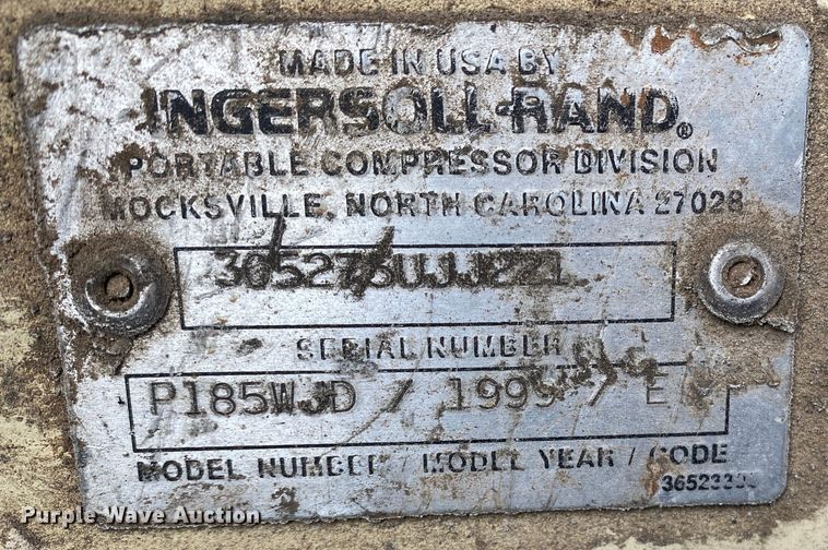 image for item DL7037 1999 Ingersoll Rand P185WJD  air compressor