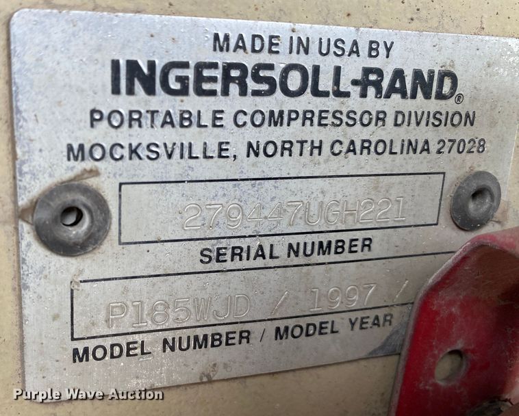 image for item DL7038 1997 Ingersoll Rand P185WJD  air compressor