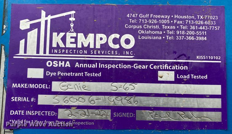 image for item DL7043 2008 Genie S-65  boom lift