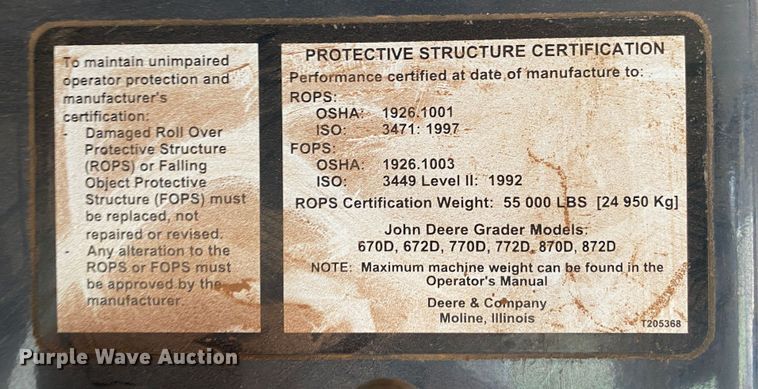 image for item DL7045 2008 John Deere 772D  motor grader