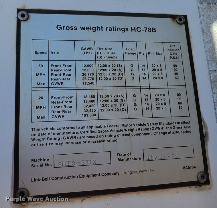 image for item DM8229 1990 Link Belt HC-78C  crane