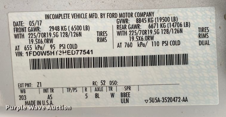 image for item DN8219 2017 Ford F550 Super Duty XL  Crew Cab bucket truck