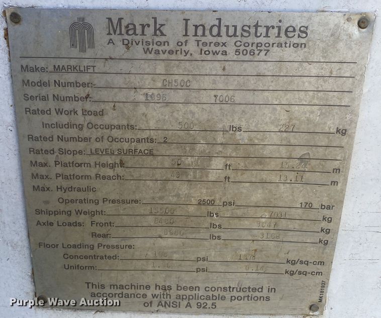 image for item DN8244 1996 Mark Lift  CH50C boom lift