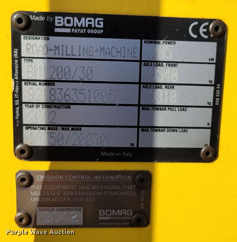 image for item DO4199 2012 Bomag 1200/30  milling machine