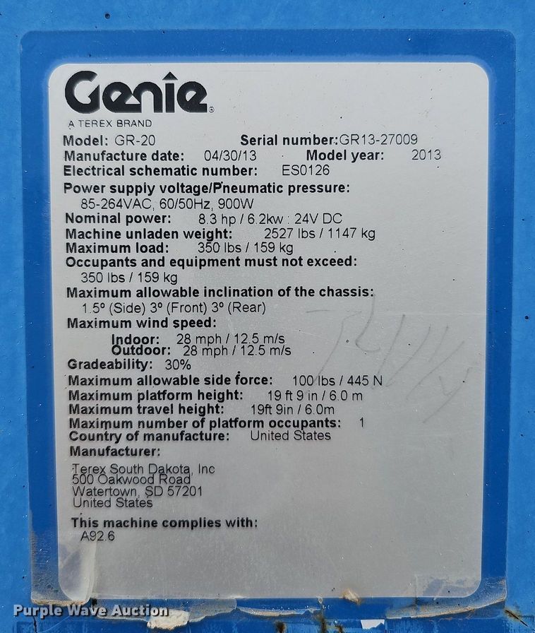 image for item DO4206 2013 Genie GR20  scissor lift