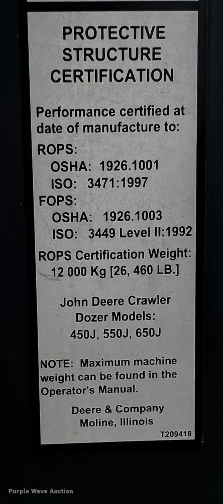 image for item DQ1997 2014 John Deere 450J LGP  dozer