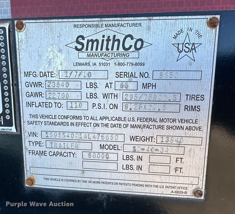 image for item DR6017 2010 Smithco S2-40-34  side dump trailer