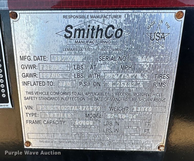 image for item DR6019 2010 Smithco  side dump trailer