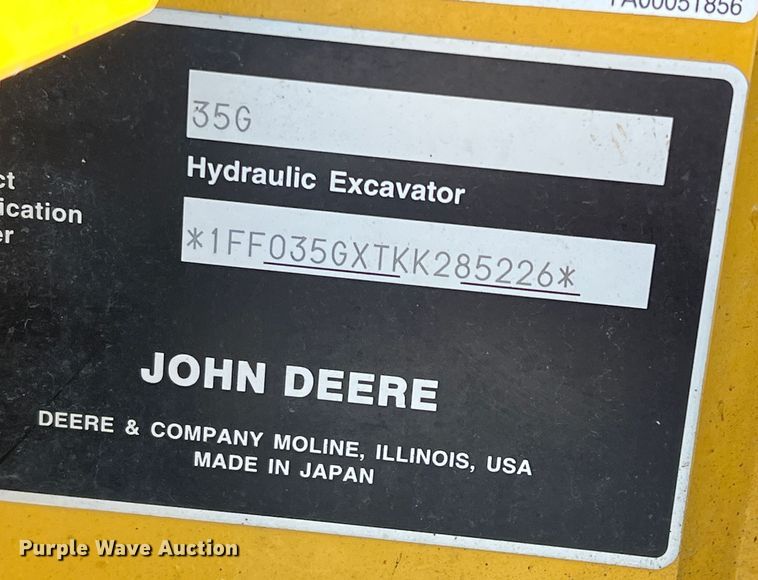 image for item DS2785 2019 John Deere 35G  mini excavator