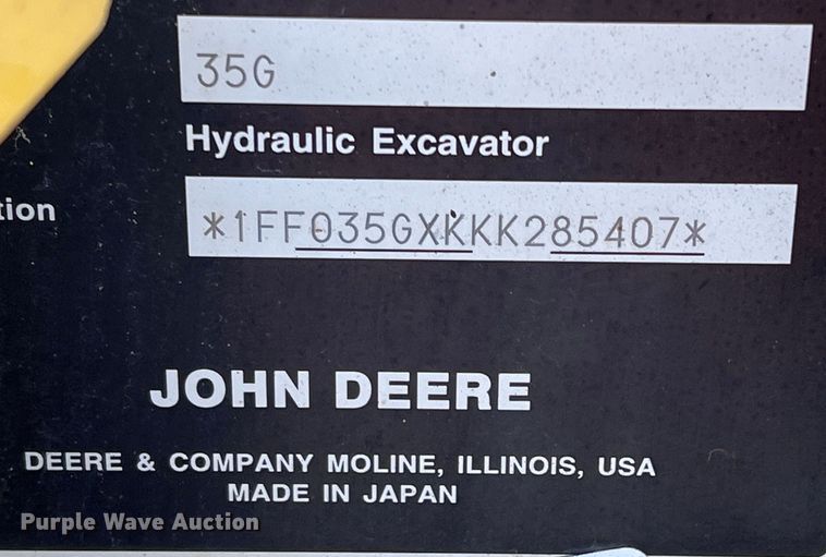 image for item DS2786 2019 John Deere 35G  mini excavator