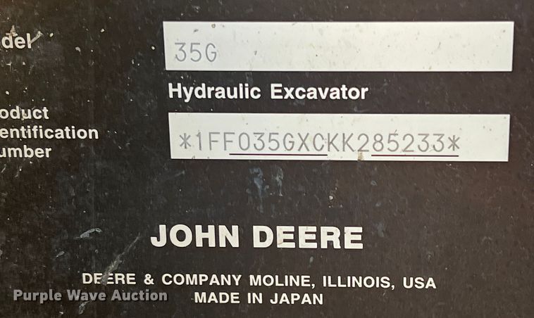 image for item DS2787 2019 John Deere 35G  mini excavator
