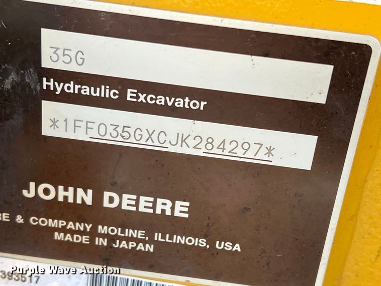 image for item DS2790 2019 John Deere 35G  mini excavator