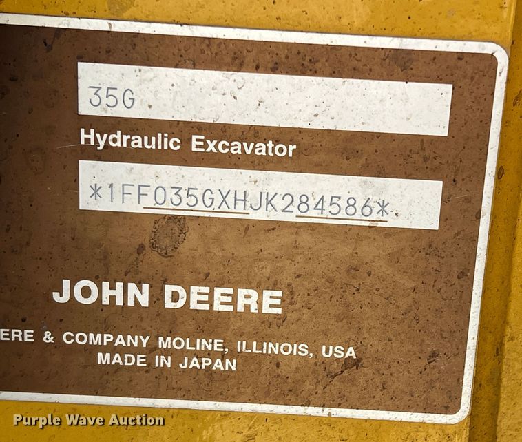 image for item DS2791 2019 John Deere 35G  mini excavator