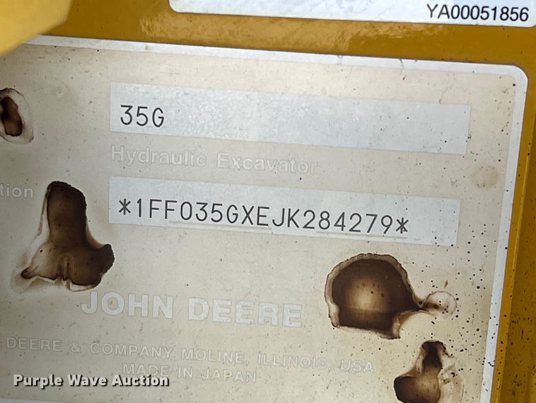 image for item DS2792 2019 John Deere 35G  mini excavator