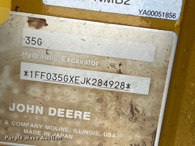 image for item DS2793 2019 John Deere 35G  mini excavator