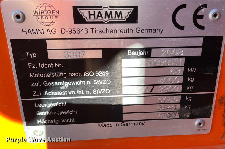 image for item DS2795 2008 Hamm 3307  single drum vibratory roller