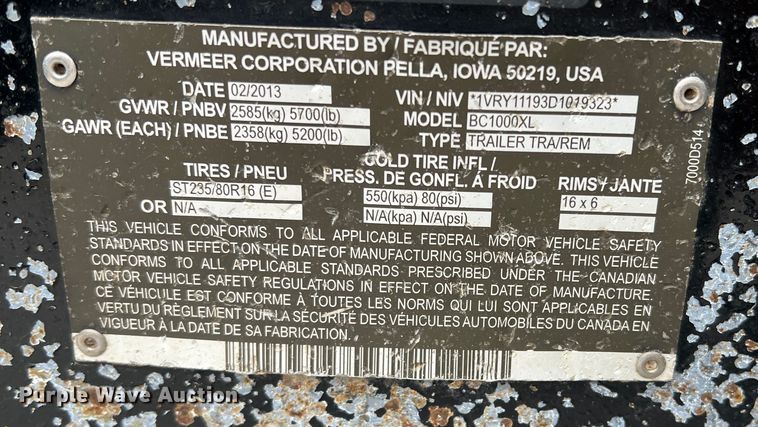 image for item DS2809 2013 Vermeer BC1000XL  wood chipper