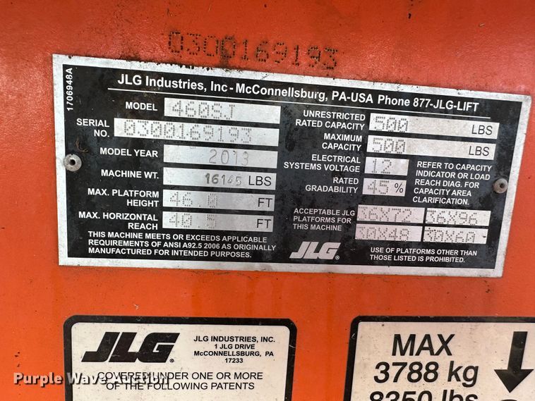 image for item JC9965 2013 JLG 460SJ  boom lift