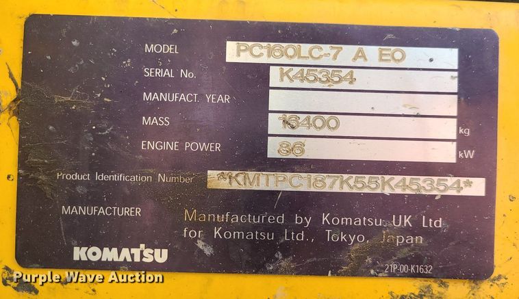image for item JG9406 2008 Komatsu PC160LC-7  excavator