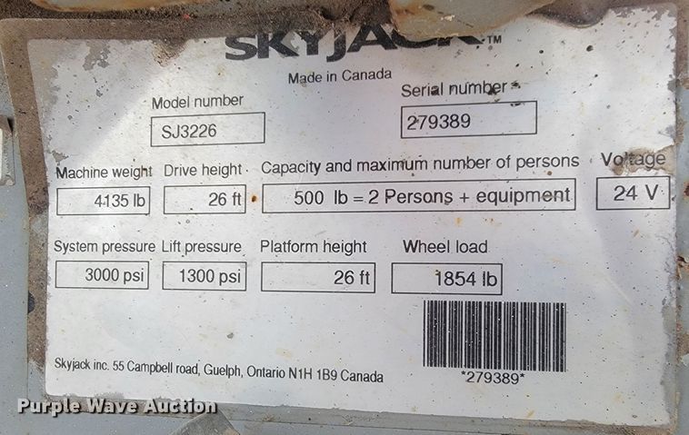 image for item JL9329 2007 Skyjack SJ3226  scissor lift