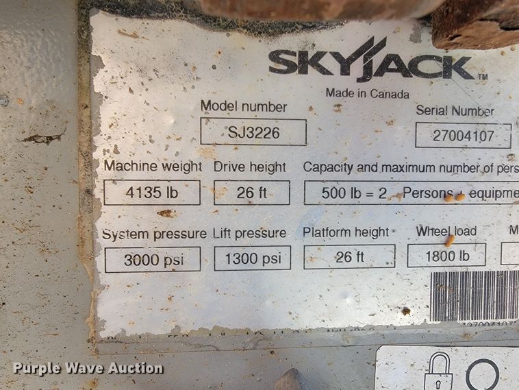 image for item JL9348 2008 Skyjack SJ3226  scissor lift