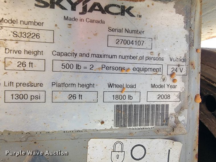image for item JL9348 2008 Skyjack SJ3226  scissor lift