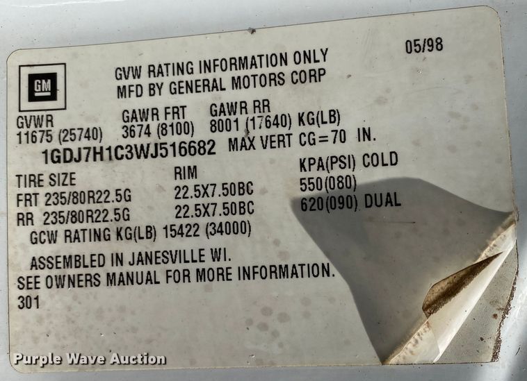 image for item KB9574 1998 GMC C5500  utility / service truck