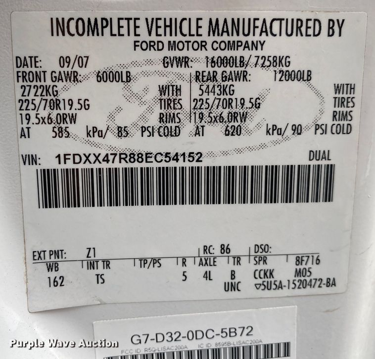 image for item KB9593 2008 Ford F450 Super Duty  utility / service truck