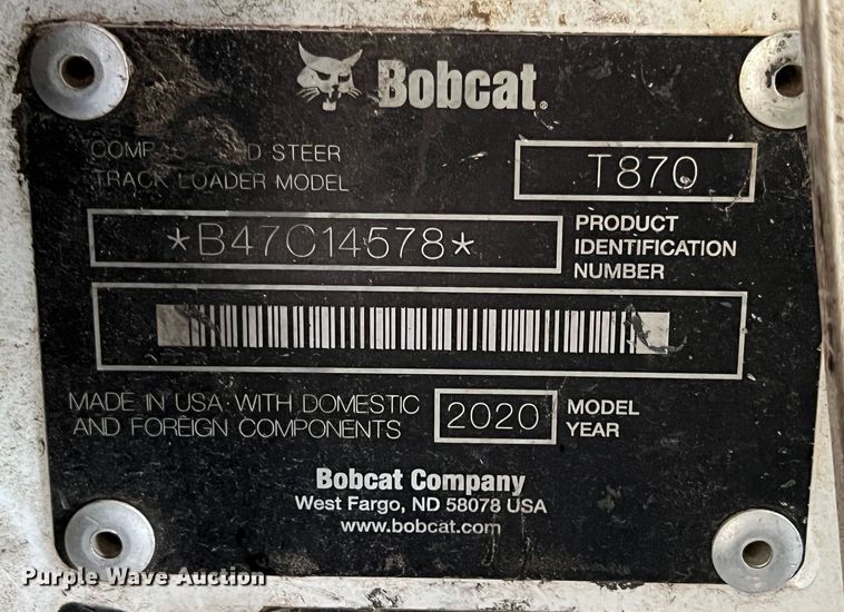 image for item KR9565 2020 Bobcat T870  tracked skid steer loader
