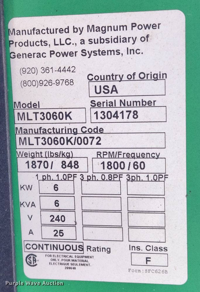 image for item KT9435 2013 Magnum MLT3060K  light plant