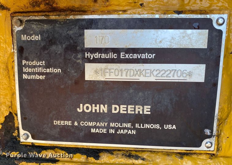 image for item KW9008 2014 John Deere 17D  mini excavator