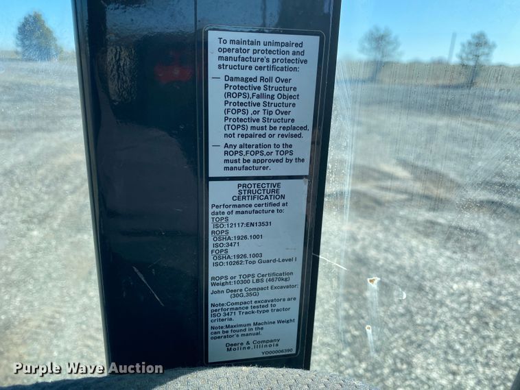 image for item KW9009 2017 John Deere 35G  mini excavator