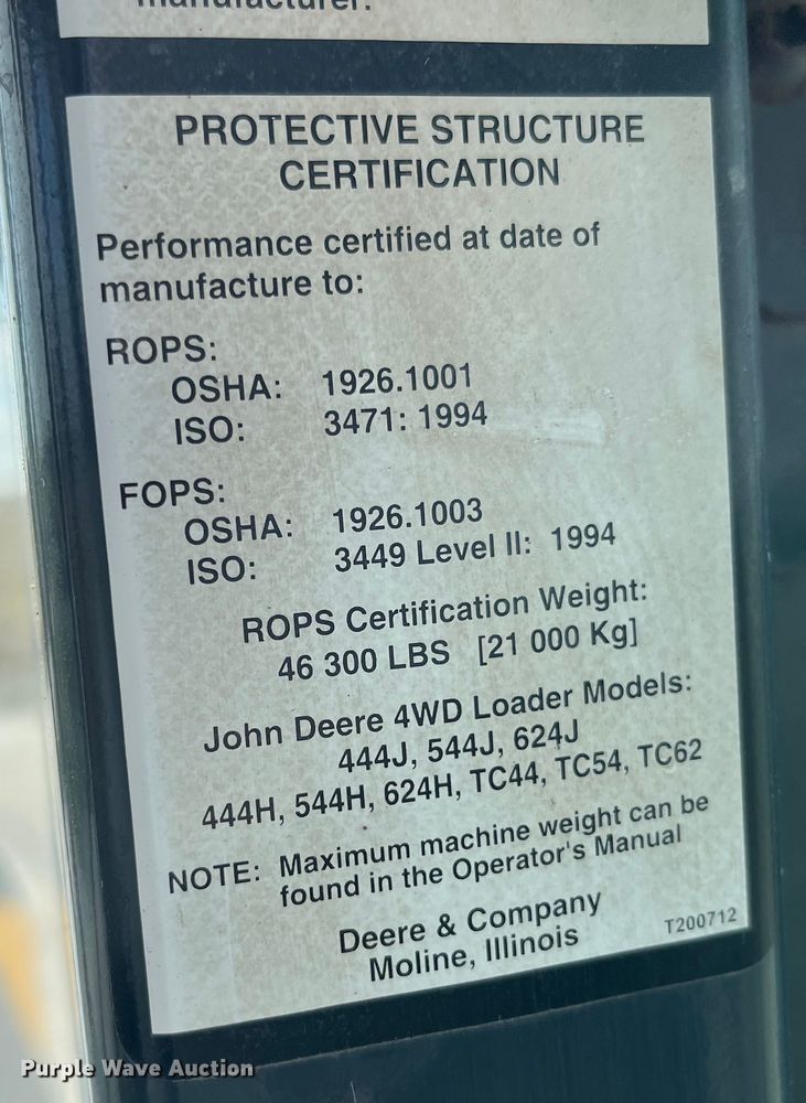 image for item LA9806 2007 John Deere 624J  wheel loader