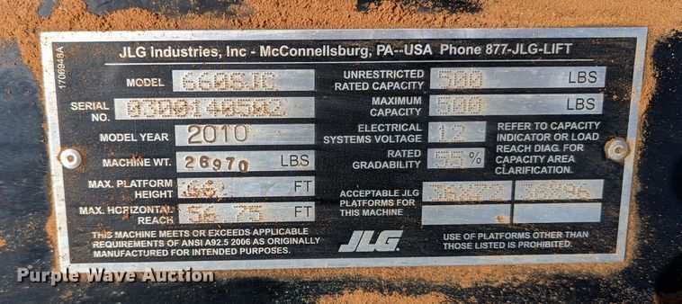 image for item LF9630 2010 JLG 660SJC  boom lift