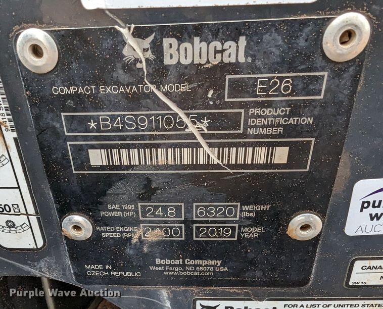 image for item LF9683 2019 Bobcat E26  mini excavator