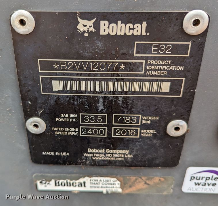image for item LF9684 2016 Bobcat E32  mini excavator
