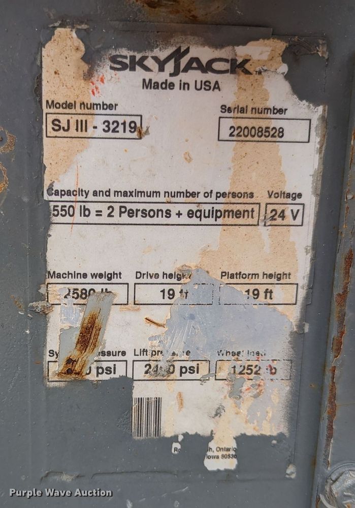 image for item LF9687 2008 Skyjack SJIII 3219  scissor lift